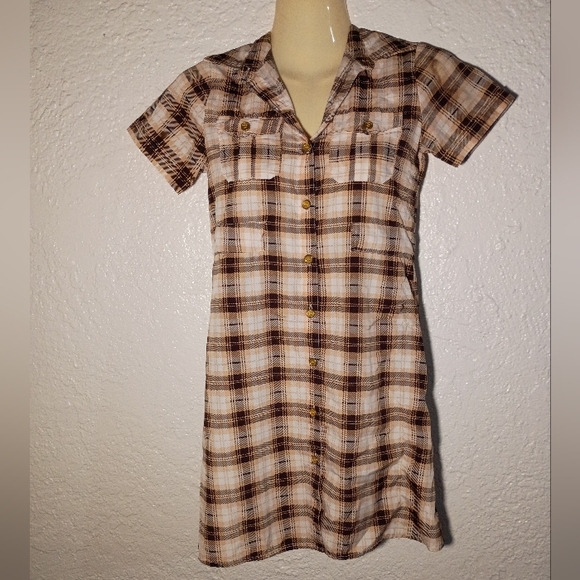 Speed Limit Peach Plaid Mini Shirt Dress - Picture 1 of 5